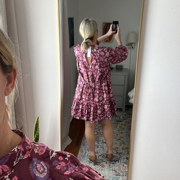 Topshop Floral Print‎ Long Sleeve Minidress Dress Women's 6 Red Mini Dress - Picture 5 of 11